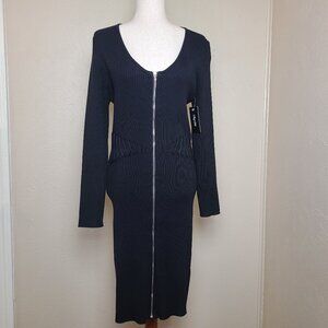NWT City CHic Womens Long Sleeves Fitted Dress Corset Sweater Front Zipper Black